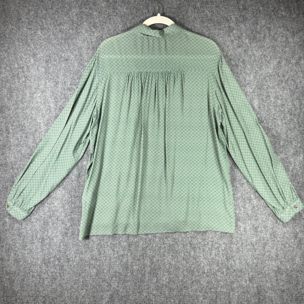 Niu Womens Italy Green Geometric Print Viscose Button Down Blouse XL Long Sleeve - Picture 2 of 8